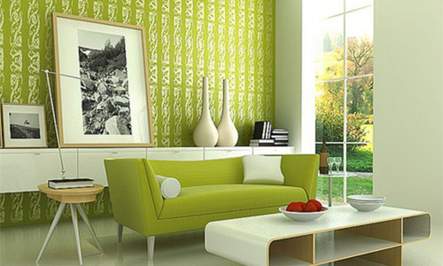 Pistachio color in the interior of the kitchen, living room or bedroom and a combination with other colors