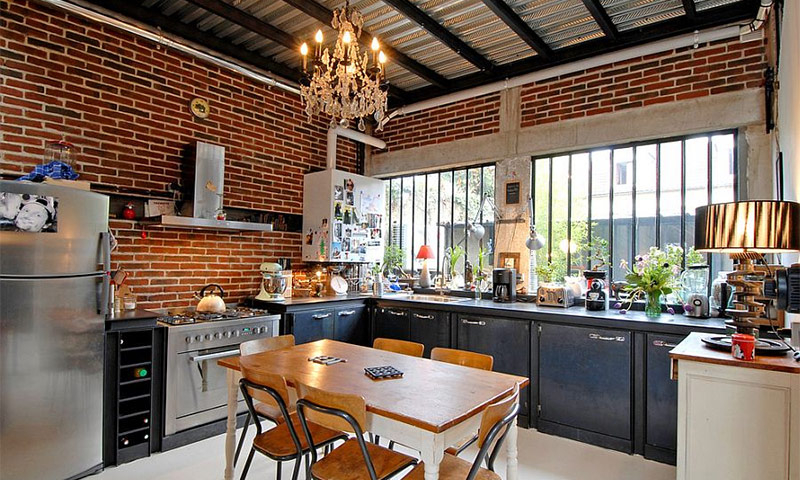 Brick wall in the kitchen interior - photo ideas for inspiration