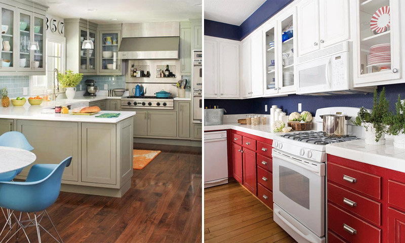 Penggunaan dan kombinasi warna di bahagian dalam dapur